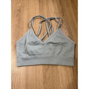 Aerie Ribbed Strappy Bralette Blue Wireless Women’s Small S Removable Pad Slots